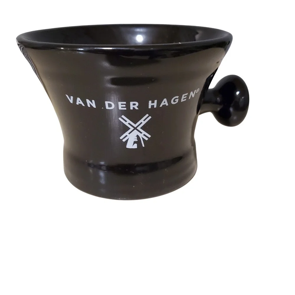 Van Der Hagen Ceramic Shaving Mug Black Apothecary Style Lather Bowl with Handle